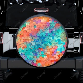 Smíšené Barevné Mozaiky Vzor Polyester Univerzální Náhradní Kola Pneumatiky Kryt Vlastní Pneumatiky-Obaly pro Přívěs, RV, SUV Truck Camper