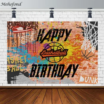 Mehofond Basketbal Téma Chlapec Narozeniny Graffiti Cihlová Zeď Plakát Party Dekorace Fotografie Pozadí Foto Studio Photocall