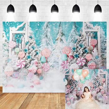Sladký Zimní Sníh Vánoční Fotografování Kulis Candy Lízátka Dekorace Dítě Portrétní Fotografie Rekvizity Studio Booth Pozadí