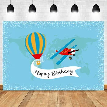 Happy Birthday Pozadí Cestovat Po Celém Světě, Pozadí, Letadlo, Horký Vzduch Chlapec Narozeniny Banner Fotografování Kulis