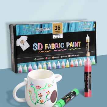 3D Tří-dimenzionální Textilní Barvy Sada 36-barva Akrylové Barvy DIY Ručně malované Skleněné Plastové Dřevěné Nástěnné Malby Graffiti Malovat