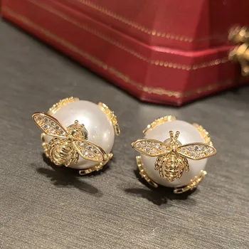 Nový Korejský Bee Perla Náušnice Elegantní Módní Jednoduché Elegantní Kovové Náušnice Dámské Šperky