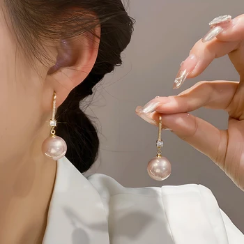 2023 Nové Lesklé Zirkony Crystal Imitace Perlový Přívěšek Zlaté Barvy Náušnice pro Ženy Vynikající Luxusní Dámské Svatební Šperky
