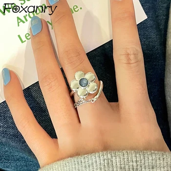 FOXANRY korejské Roztomilé Květinové Prsteny Strana Šperky pro Ženy Nové Módní Kreativní Drop Glazura Řetězce Geometrické Dovolenou Doplňky