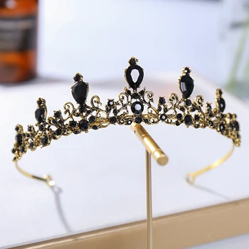 Barokní Vintage Černá Princezna Čelenky A Korunky Crystal Drahokamu Svatební Korunky, Svatební Šperky Vlasy Queen Hlavy Příslušenství