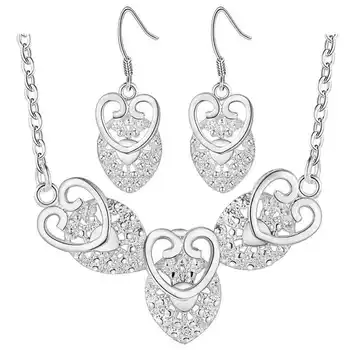 925 Sterling Silver Šperky sady pro ženy luxusní Elegantní srdce náhrdelník náušnice 18 palců módní svatební party dárky