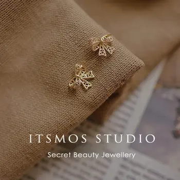 ITSMOS 18k pozlacené Duté Luk-uzel S925 Sterling Silver Stud Náušnice Ženy Retro, Minimalistické Šperky Náušnice pro Ženy