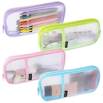 4 Ks Mřížka Mesh Pouzdro Na Tužku S Zip Vymazat Tužka Pouzdro Viditelné Pero Taška Multi-Účel, Transparentní Make-Up Bag