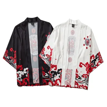 Oversize Japonské Košile Pohodlné Dámské Pánské Košile Tradiční Ohňostroj Dragon Print Haori Yukata Samurai Kimono Cardiga
