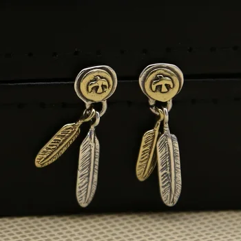 Vintage Stříbrné Barvy Letící Orel Peří Náušnice pro Muže, Ženy Dva Tón Peří List Přívěšek Náušnice Retro Šperky