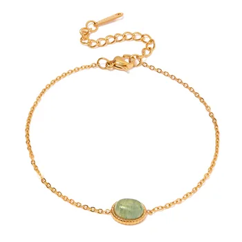 Elegantní Temperament Vykládané Zelené Tanglin Přírodní Kámen z Nerezové Oceli Náramek Vodotěsné 18K Pozlacené Šperky