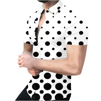 Pánské 3D Dot Grafický Tisk Zase Dolů Límec Košile Letní Ležérní Krátký Rukáv Blůzy Pro muže Oblečení Topy