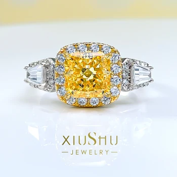 Módní a luxusní žlutý diamant, jemné a elegantní 925 stříbrný prsten, s vysokým obsahem uhlíku diamant, nika design, minimalistický