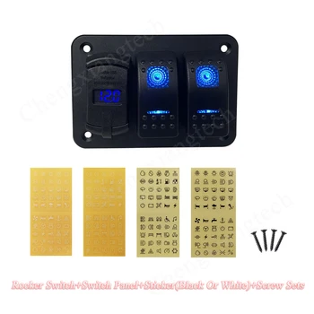 3 Gang Hliníkové Kolébkový Přepínač Panel S 12V Modrá Led Dual Port USB Nabíječka Voltmetr Socket Carling Styl Univerzální