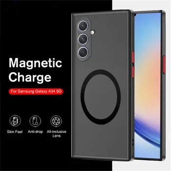 Pro Bezdrátové Nabíjení Magsafe Magnetické Matné Pouzdro Pro Samsung Galaxy A54 A34 5G A14 4G Kamera Nárazuvzdorný Funda Samsun 54 34 14