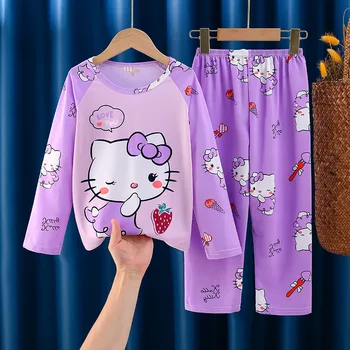 Kreslený Hello Kitty, Kuromi Cinnamoroll Děti Pyžama Sanrio Anime Kawaii Dlouhý Rukáv Chlapci Dívky oblečení pro volný čas, dětské Oblečení Dárek