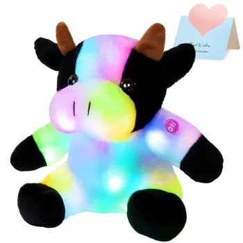 23cm LED Kráva Plyšová Hračka Měkké Roztomilé Světelný Zářící Sedí Kráva Panenku Vycpaných Zvířat Hračky pro Holky Spí Děti Dárek k Narozeninám