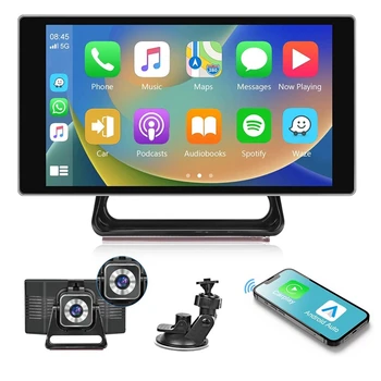 5 Palcový Přenosný Auto Rádio S Dash Cam Wireless Carplay Android Auto Hnací Rekordér, Bluetooth, FM Couvací Kamera Snadné Použití