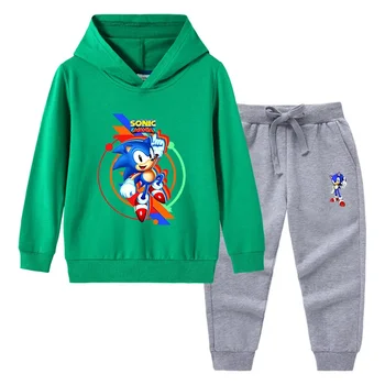 Sonic Nové dětské Oblečení dětský Svetr s Kapucí Kalhoty dvoudílné Bavlněné Dlouhý rukáv Oblek