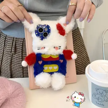 Roztomilé Sanrio Hello Kitty Plyšový Telefon Pouzdro pro Iphone 15 14 13 12 11 Pro Max Roztomilý Podzimní Zimní Ochranné Pouzdro Dívky Dárky