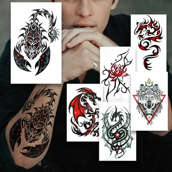 Král Škorpion Falešný Dočasné Tetování Pro Ženy, Muže, Realistické Dragon Tattoo Sticke Trojúhelník Wolf Dreamcatcher Tetování Listy Ruce