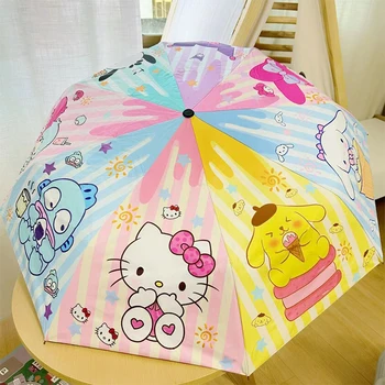 Anime Hello Kitty Sanrio Ženy Deštník Kawaii Kuromi Cinnamoroll S Automatickou Skládací Kreslené Ochrana Před Sluncem Slunečník Student Dárek