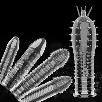Muž Křišťálově Čisté Kondomy Rozšíření, Opakovaně Kondomy Penis Rukáv Zvětšení Časové Zpoždění Spike Klitoris Masér Sexuální Hračky Pro Muže