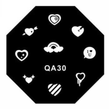QA řadu nových Osmiúhelník nehty razítko image desky mohou být znovu použity Nehtové šablony Srdce QA30