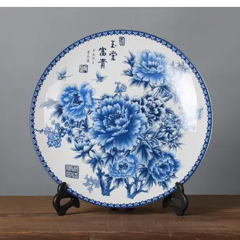Nový Čínský styl Štěstí, Keramické Desky Čínské Modrý a Bílý Porcelán Porcelánový Talíř 26cm Držák Sada Svatební Dar