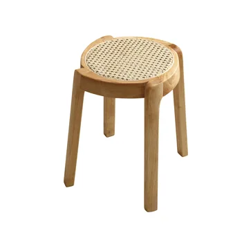 Nordic ratanový tkané malé kulaté stoličce, masivního dřeva stolice, domov, obývací pokoj, nízké stoličce, hotel, ubytování v soukromí, restaurace, skládací