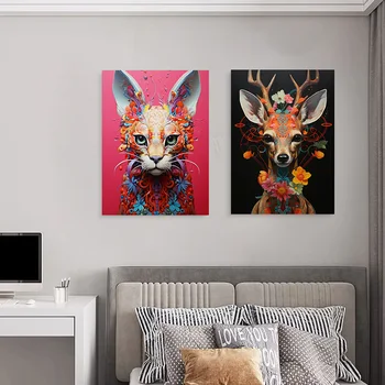 1ks Plátno Malování Zvířat Série Kočky a Jelena Malované Plátno pro Malování Kuchyňské Decoraction Luxusní Domácí Výzdoba Výzdoba na Pokoji