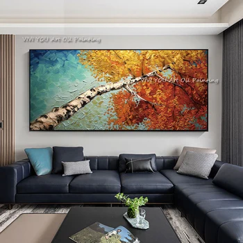 100% Ručně Malované Abstraktní Moderní Plátno Oranžové Strom maple leaf olejomalba Móda Pro Obývací Pokoj Asile Ložnice Wall Art