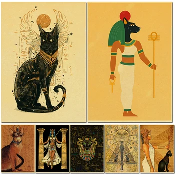 Bastet Starověkého Egypta Mytologii, Kočka, Retro Vintage Plakát Umění Tisknout Kraftový Papír, Plakáty, Domácí Bar, Kavárna, Pokoj Art Decor Nástěnné Malby