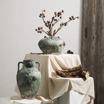 Handicrafted hrubé keramiky váza, Jingdezhen retro vzorek místnost, stolní aranžování květin, vody, kultura láhev, Zen sušené tok