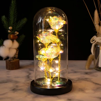 Lampa S Víla String Světla Lanterna 24K Gold Fólie Květ, Pozadí, Sklo, LED Vánoční Kráska A Zvíře Rose