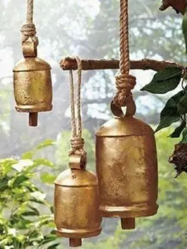 Dekor Jingle Bell Vánoční Ozdoby Rustikální Harmonii Mosazné Zvony Pro Dekorace Sada 3 Obrovské Ručně Vyráběné Kravské Zvony, Vintage