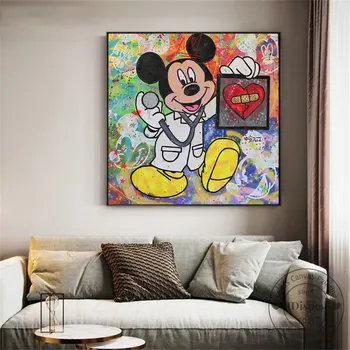 Disney Cartoon Plakát Potisky Mickey Mouse Léčení Zraněné Srdce Malířské Plátno Umění Zdi Obraz Pro Dětský Pokoj Zeď Home Dekor