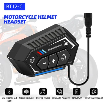 Motorky Helma Headset Bezdrátová Bluetooth 5.3 Sluchátka Motocykl Intercom 1000mAh Handsfree Volání IPX7 Vodotěsné Sluchátka