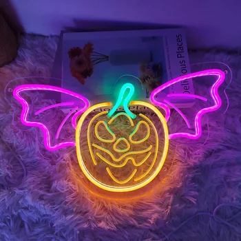 40cm Halloween Dýně Neonový Nápis Bat LED Světla pro Výzdobu stěn USB Powered Neonová Světla pro Ložnice Dárky, Vánoční Ozdoby
