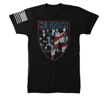 Nové Tričko 3 Doors Down Black Crest USA Flag T-Shirt Velikost Malý Koncert Tričko