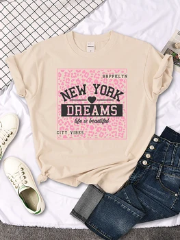 New York Sen Život Je Krásný Tričko Krátký Rukáv Bederní T-Shirt All-Zápas Ležérní Tričko Kolem Krku Měkké Comfortablet-Košile