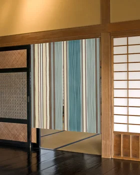 Pruhované Boho Teal Dveře Závěs Japonském Stylu Oddíl Závěs pro Kuchyň Ložnice Dekorační Závěs
