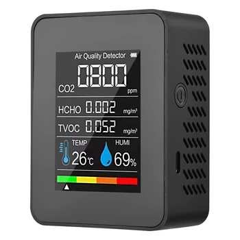 5 v 1 Kvalita Ovzduší Sledovat TVOC HCHO Teplota Vlhkost CO2 Metr, USB Dobíjecí CO2 Detektor Černá