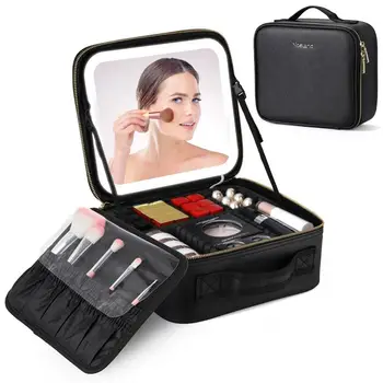 Cestovní Make-up Případě S Osvětlené Zrcadlo Kosmetické Skladování Cestovní Taška Kosmetická Umělec, Organizátor S Light-Up Zrcadlo PU Make-up Bag