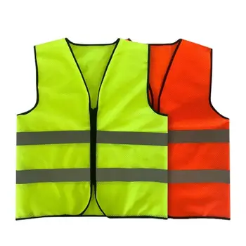 Fluorescenční Žlutá Oranžová Prodyšné Síťoviny Tkaniny Tkaniny Provozu Bezpečnostní Reflexní Vesta Pracovní Uzavření Na Zip