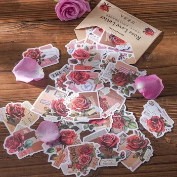 40 listů Romantické růže květ samolepky Umění retro vodotěsné ruku stan dekorativní koláž materiál samolepky 6 druhů