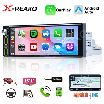 X-REAKO 1 Din Carplay Auto Univerzální 6.9 inch Rádio RDS Android 12 Dotykový Displej Wi-fi Auto Stereo Video GPS Navigace Bluetooth