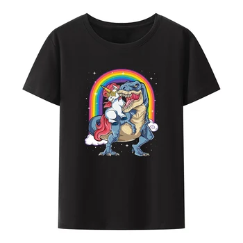Jednorožci na Koni Dinosaurus T Rex Bavlna T-Košile Rainbow Jednorožci Pánské Krátký Rukáv T-shirt Letní Prodyšné Pánské Oblečení O-krk