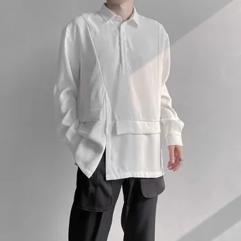 Vysoce kvalitní Podzimní a zimní asymetrický svetr tričko pro muže volné ležérní dlouhý rukáv velké velikosti košile