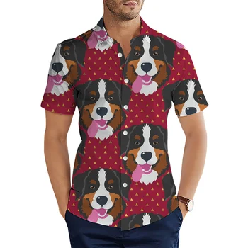 HX Módní Pánské Košile Karikatura Bernský salašnický Pes Tečky, 3D Grafika, Ležérní Košile Krátký Rukáv Topy Hawaii Košile Camisas